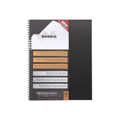 RhodiActive Notebook - Cahier à spirale A4+ (22,5 x 29,7 cm) - 160 pages - petits carreaux (5x5 mm) - noir