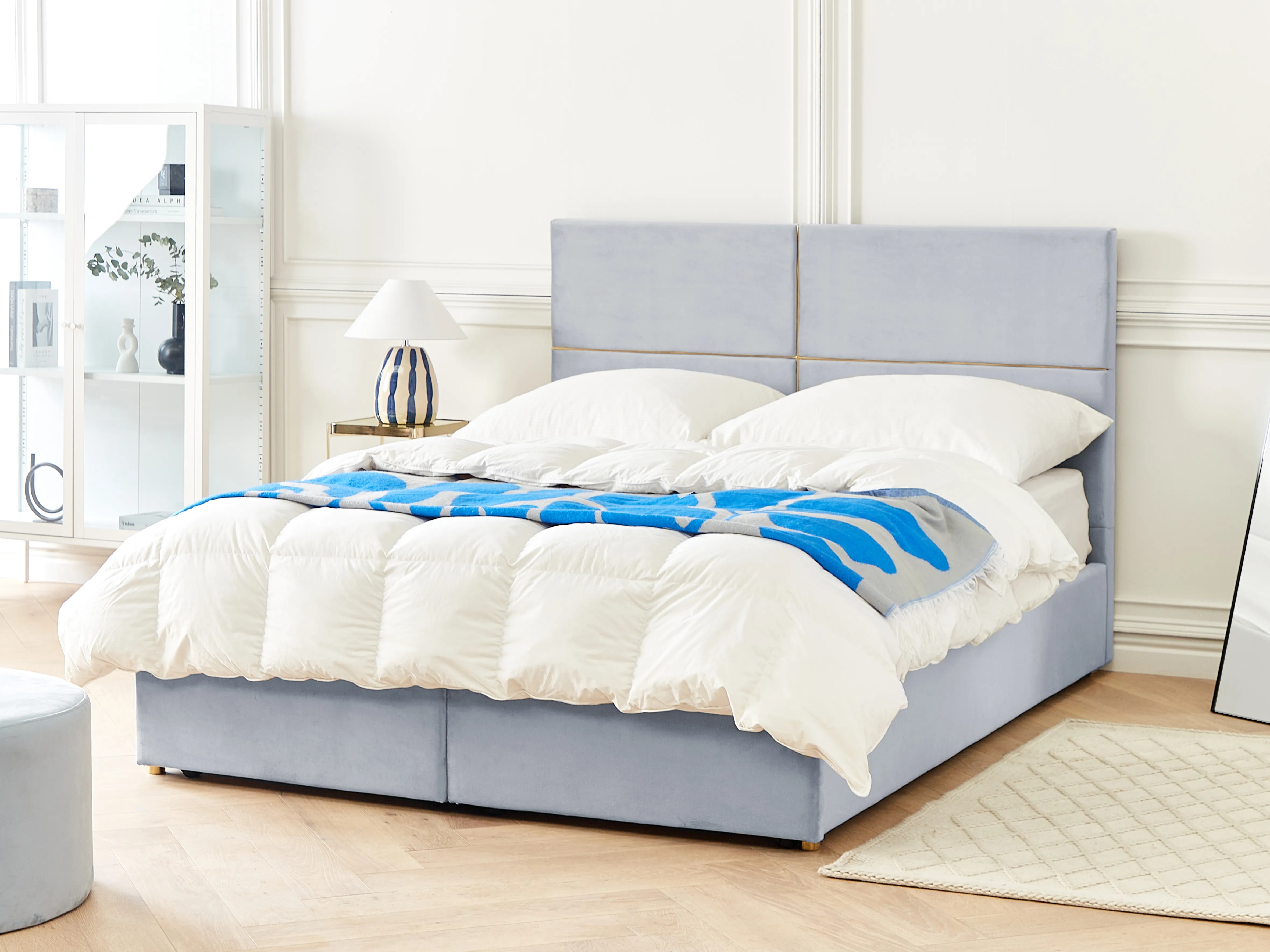 Bed met opbergruimte Fluweel VERNOYES 160 x 200 cm Lichtgrijs