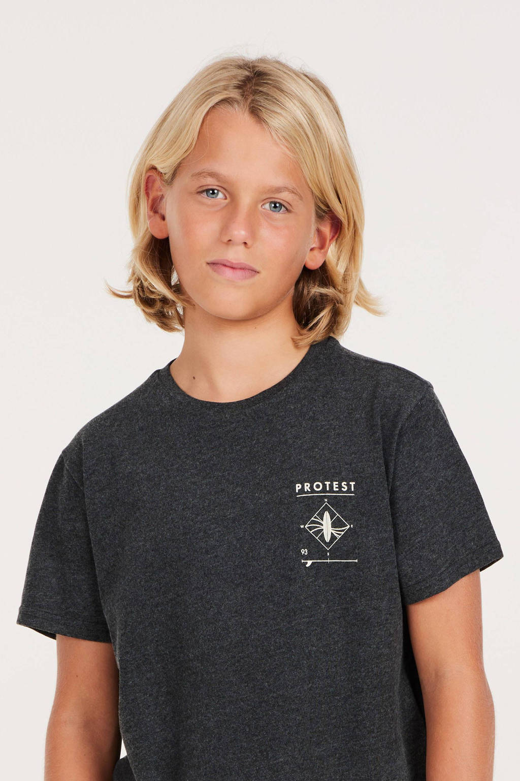 Protest T-shirt met backprint donkergrijs
