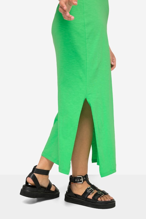Jersey-Maxikleid, Rundhals, Halbarm, Seitenschlitze