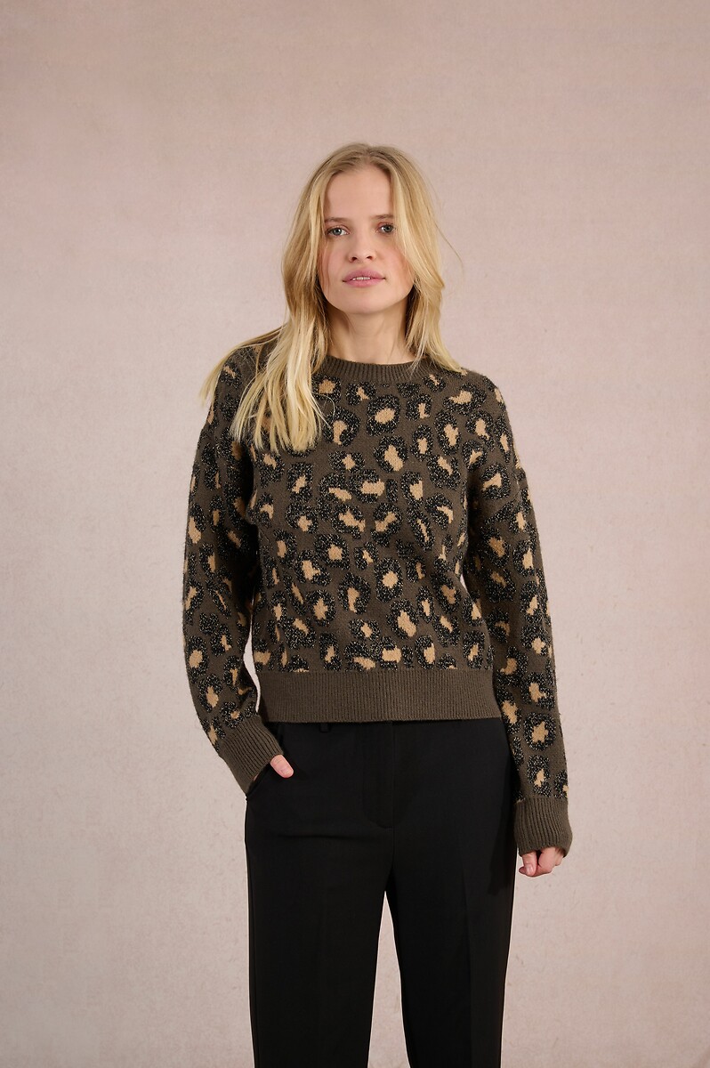 MOLLY BRACKEN<br>Suéter de malha, estampa de leopardo