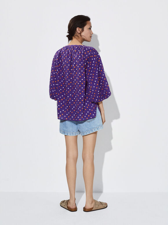 Camisa estampada com mangas bufantes - Violeta