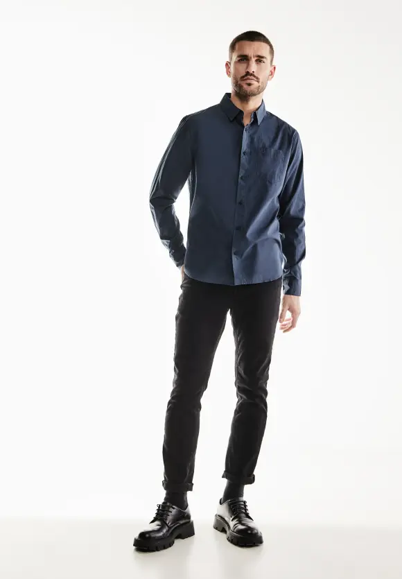 Popeline Hemd - dark dust blue