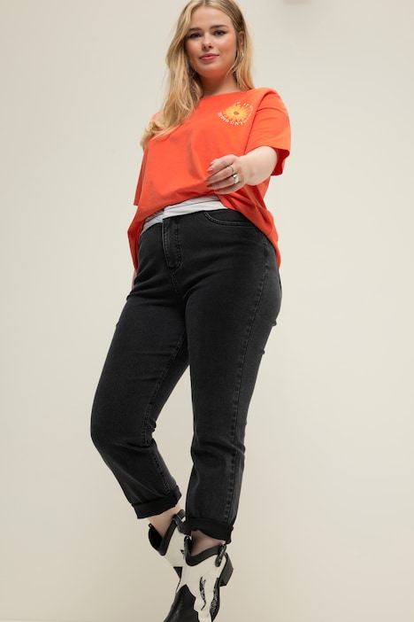 Mom-Jeans, sichtbarer Anzug-Bund, 5-Pocket