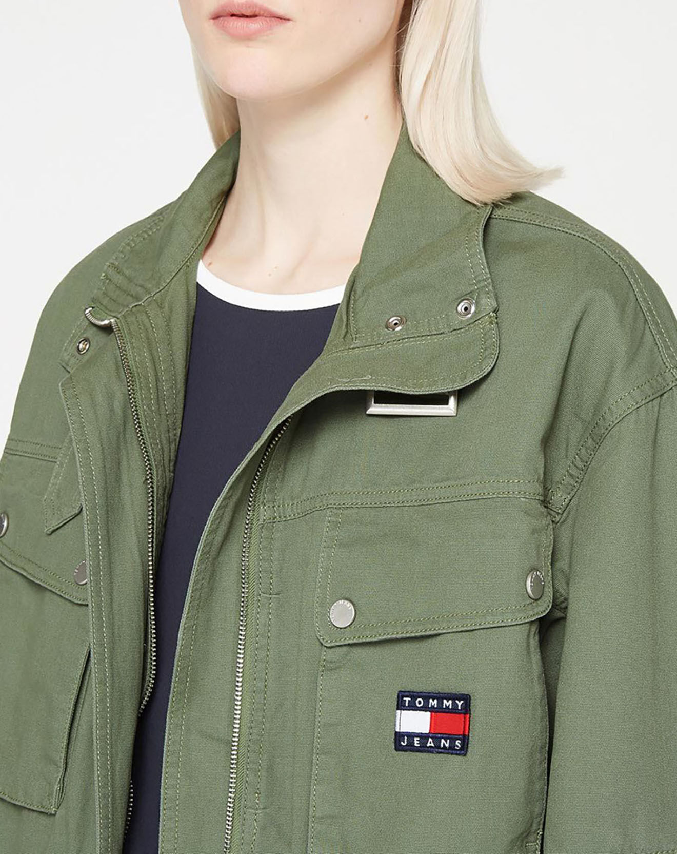 Tommy Jeans Veste 100% Coton Bio crop utility kaki
