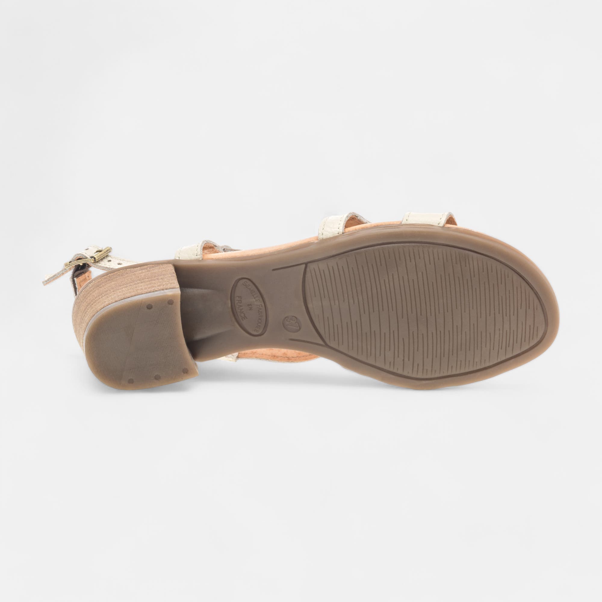 Nu-pieds à talon compensé Femme en cuir beige