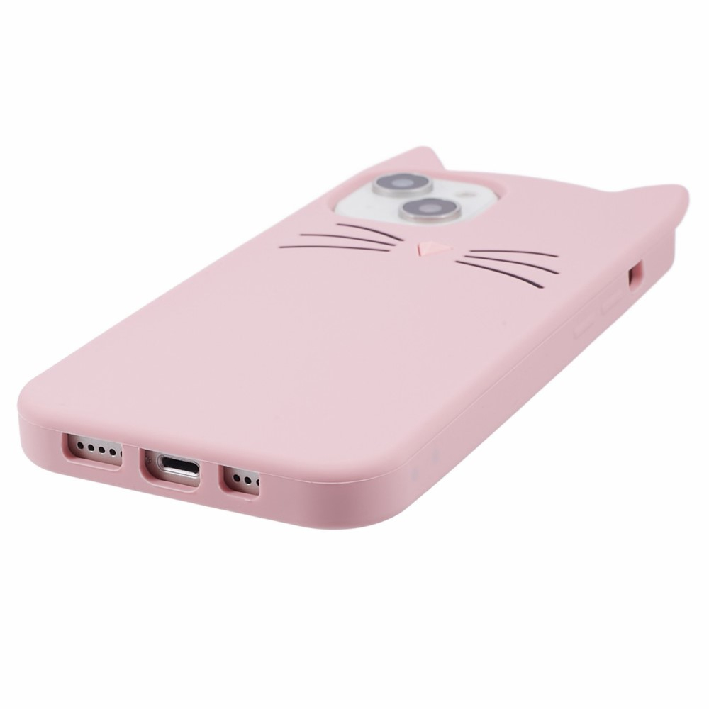 iPhone 15 3D Silikon Case Hülle mit Süssen Katzenohren - Rosa