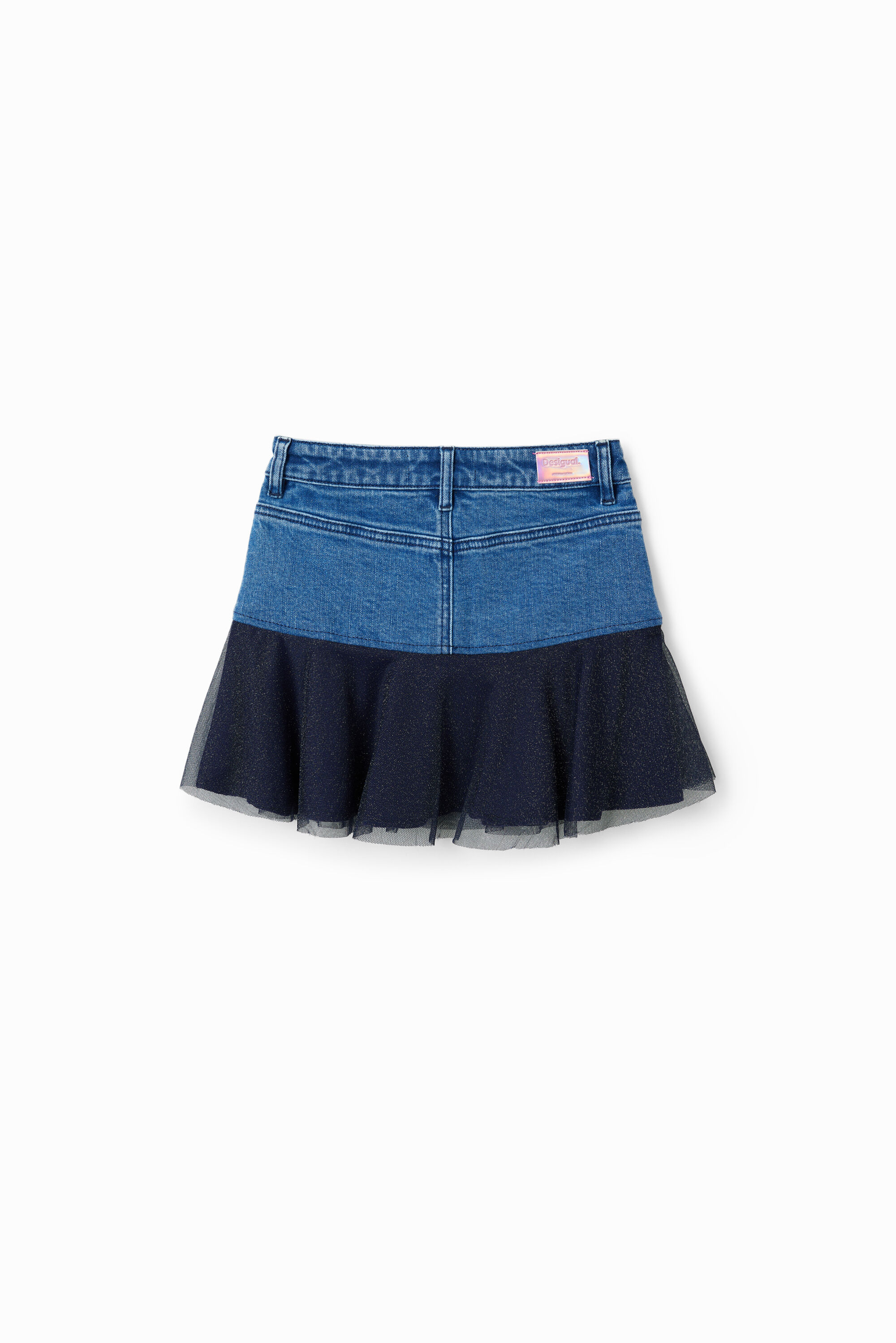 Mini-jupe jean volants brillante