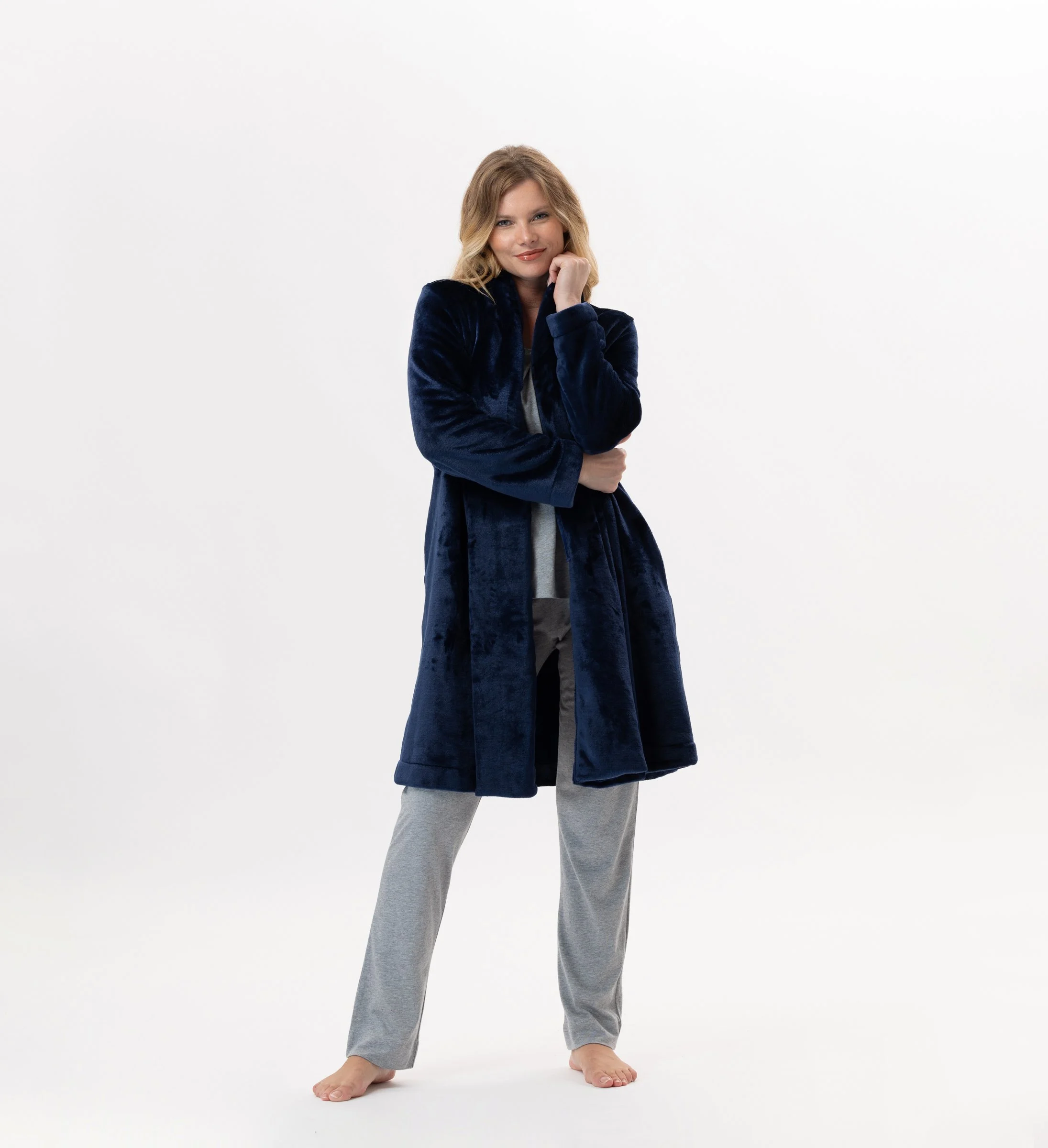 ESSENTIEL 855 - Robe de chambre en peluche flanelle | Bleu