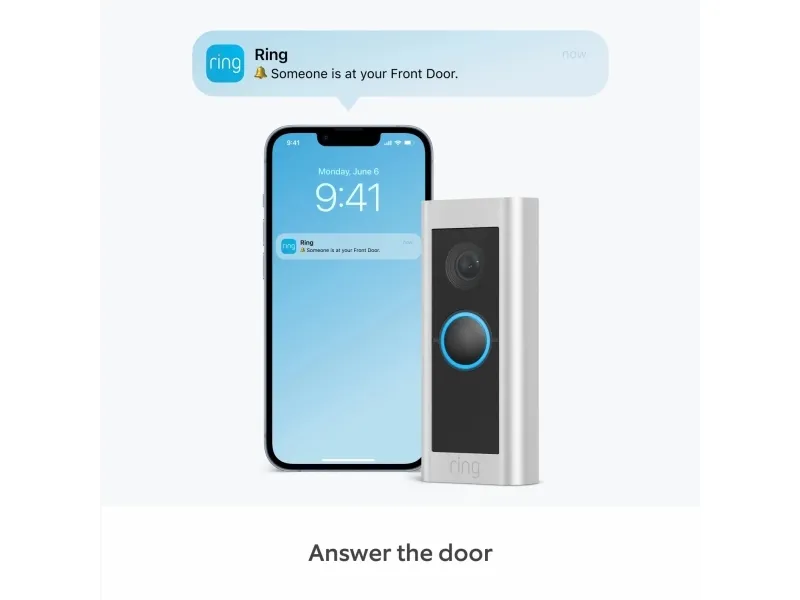 Ring Battery Video Doorbell Pro - Smart dørklokke - med kamera - med Head-to-Toe View, 3D Motion Detection, Colour Night Vision, 30-dages gratis prøve på Ring Protect - trådløs - 802.11b/g/n/ax - 2.4 Ghz, 5 GHz - satinnikkel