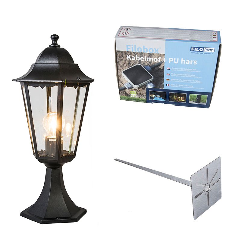 Buitenlantaarn sokkel zwart met grondpin en kabelmof 48cm IP44 - New Orleans