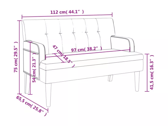 Banc avec dossier gris 112x65,5x75 cm similicuir