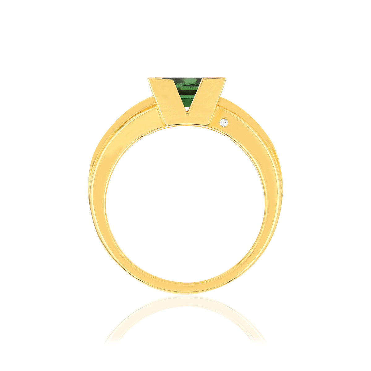 Bague VAN BRILL or jaune 750, tourmaline verte, diamant.