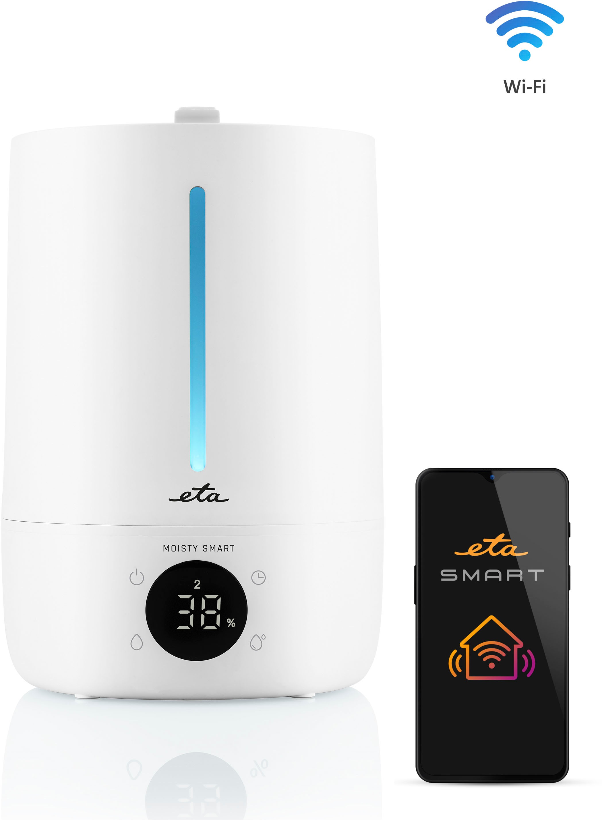 eta Luftbefeuchter »Moisty Smart« 5 l Wassertank Ultraschall-Sprühtechnologie, 12 Std. Betrieb, Smart App, LED-Display