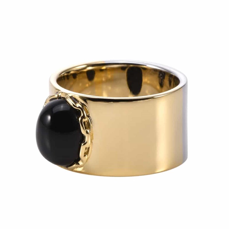 Bague Chaine Argent Doré Céline Pierre Onyx