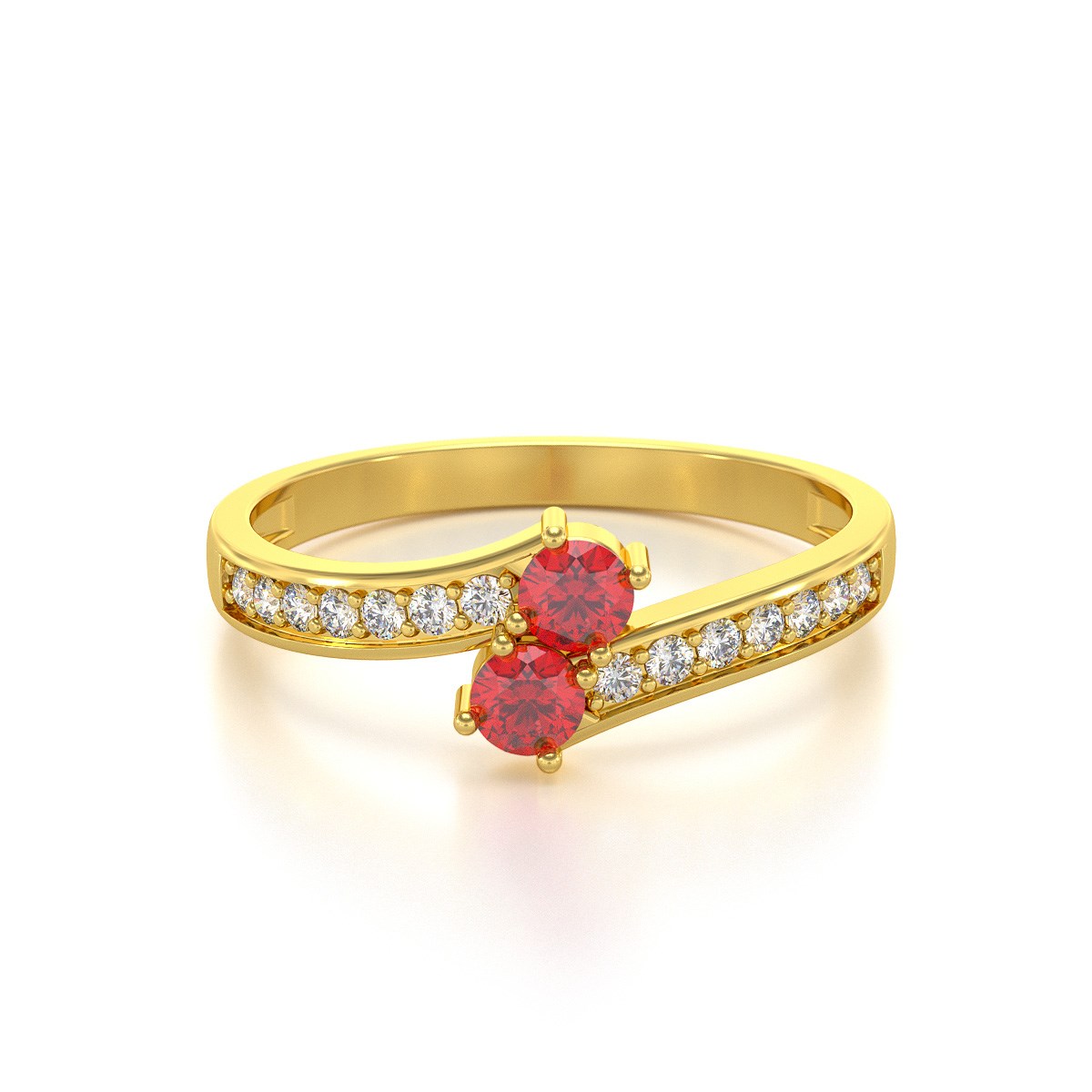 Bague ADEN Or 585 Jaune Duo Rubis et diamants 2.15grs