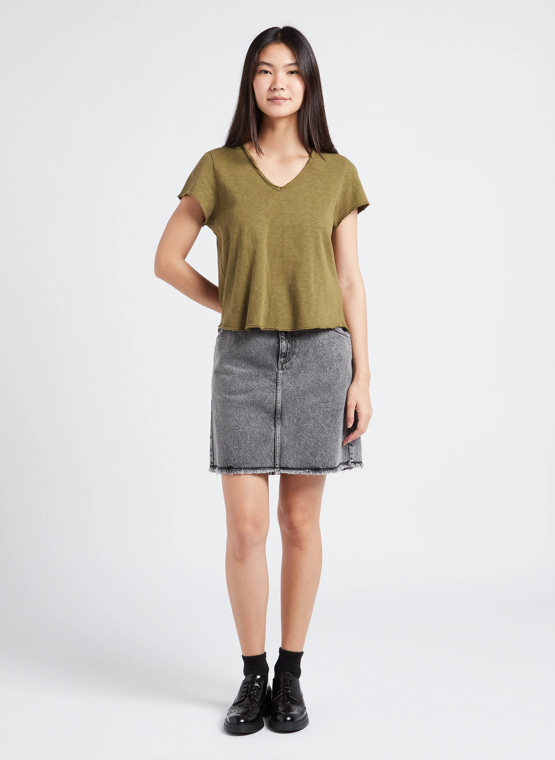 YOPDAY-B - Jupe courte droite en coton | Gris