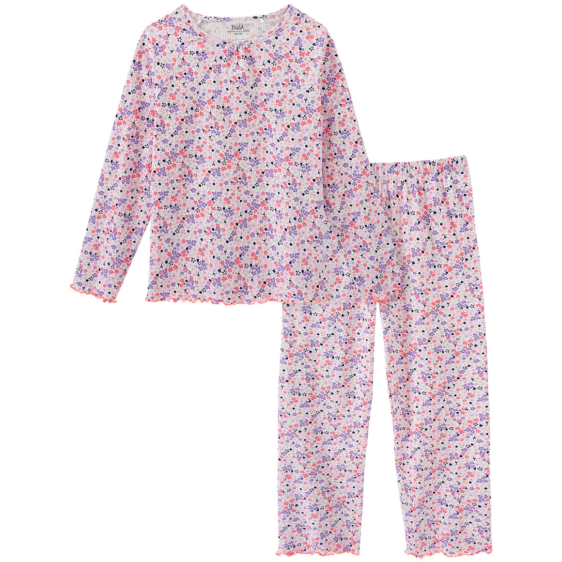 Yigga Mädchen Schlafanzug mit Blümchen allover rosa