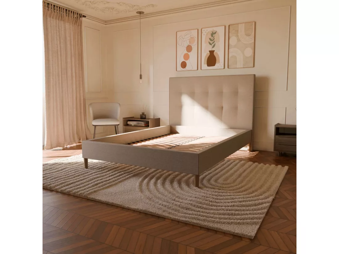 Ensemble lit + tête de lit 140x190cm - Beige - Collection Léa - Morphea