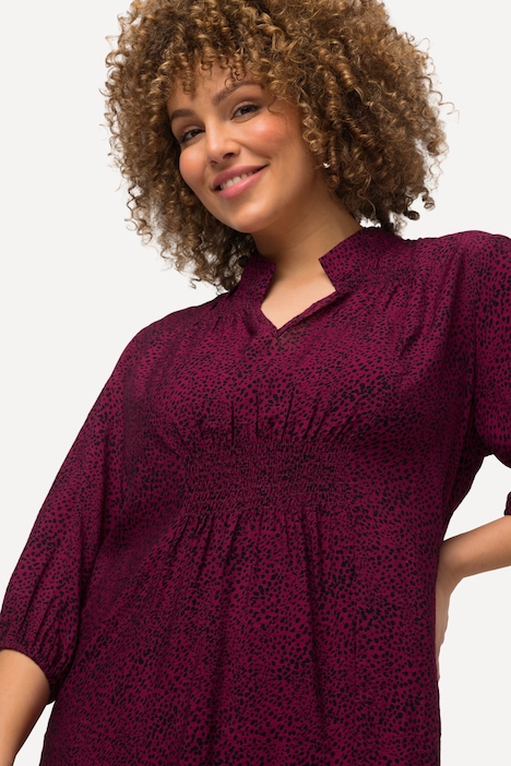 Bluse, Punkte, Smokeinsatz, V-Ausschnitt, 3/4-Arm
