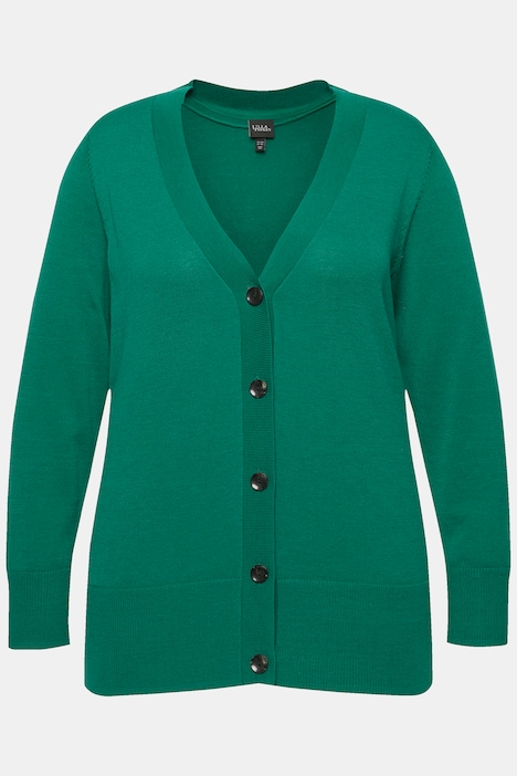 Strickjacke, V-Ausschnitt, Knopfleiste, Feinstrick