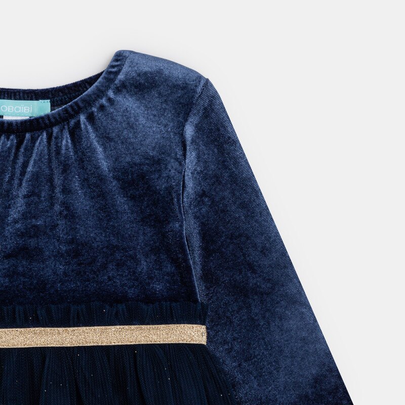 Robe bi-matière velours et tulle bleu bébé fille Bleu