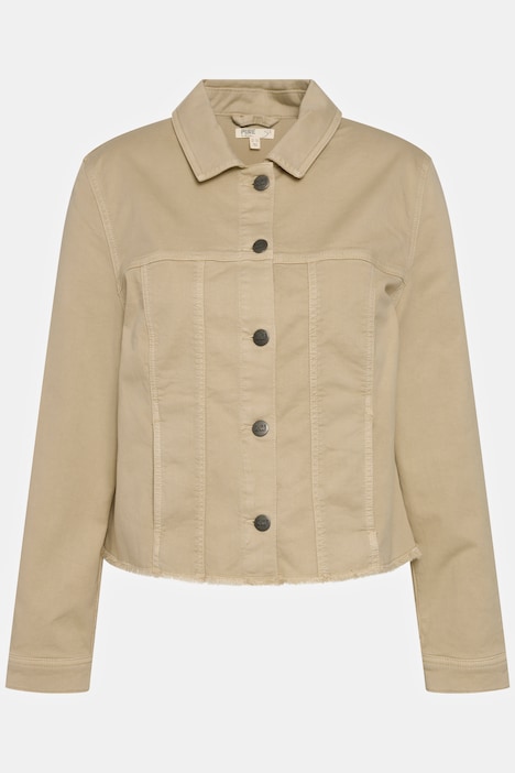 Color-Jeansjacke, Fransensaum, Oversized, Biobaumwolle