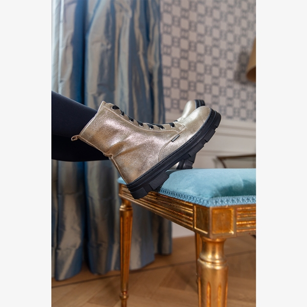 Braqeez leren meisjes veterboots goudkleurig