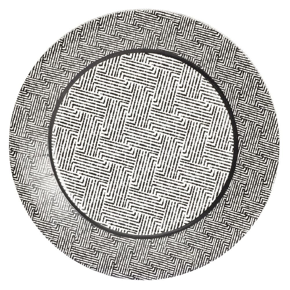 Lot de 10 assiettes plates rondes carton motif géométrique blanc et noir Ø23cm