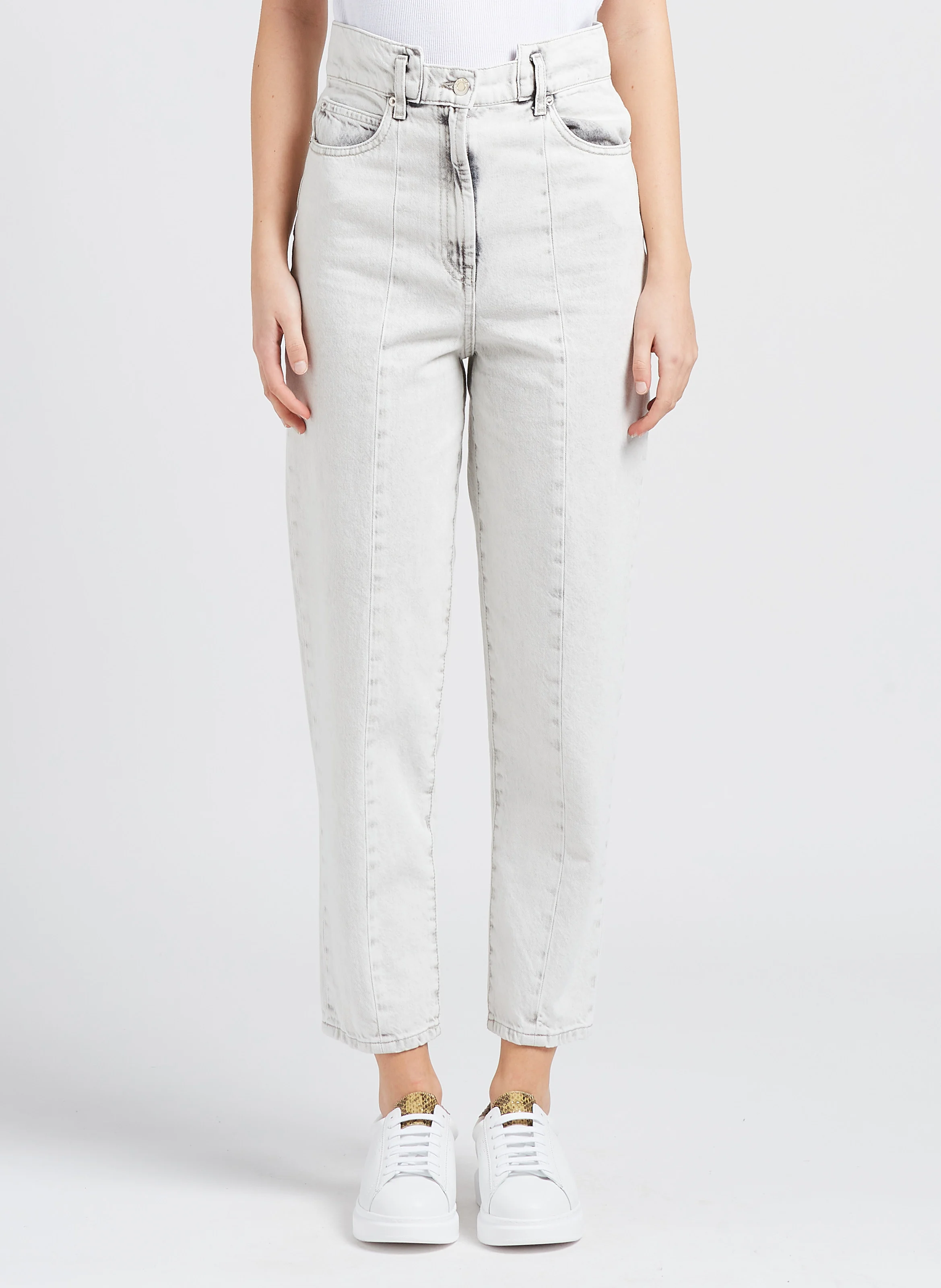 KEOLI - Jean mom taille haute en coton| Gris
