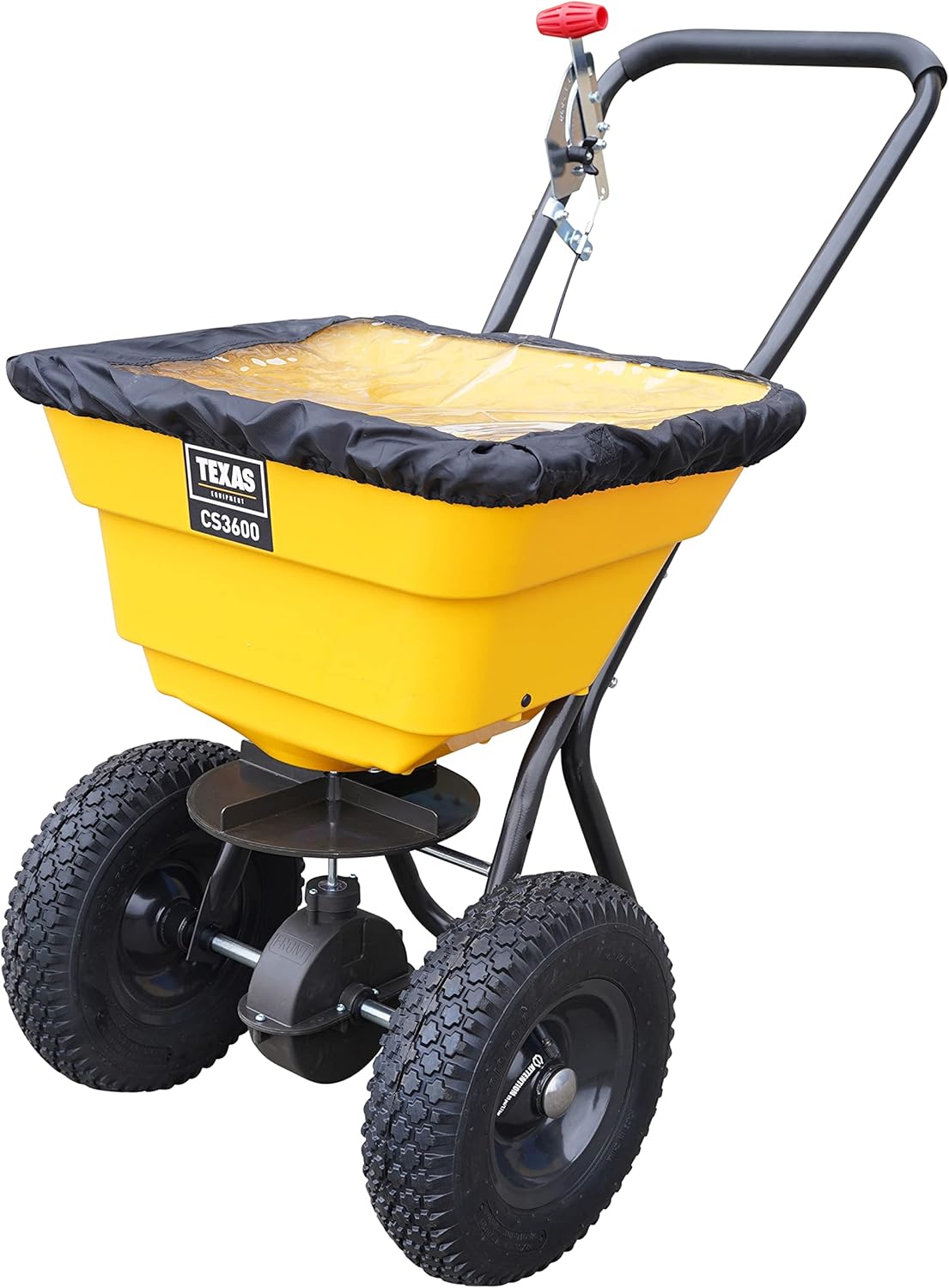 Texas Profi Streuwagen CS 3600 Rasendünger Salz Winter Düngerstreuer Rasen Saatgut | 36 Liter | 2m Streubreite | leichtläufige Lufträder | verstellbare Dosierung | schwarz-gelb | sehr robust