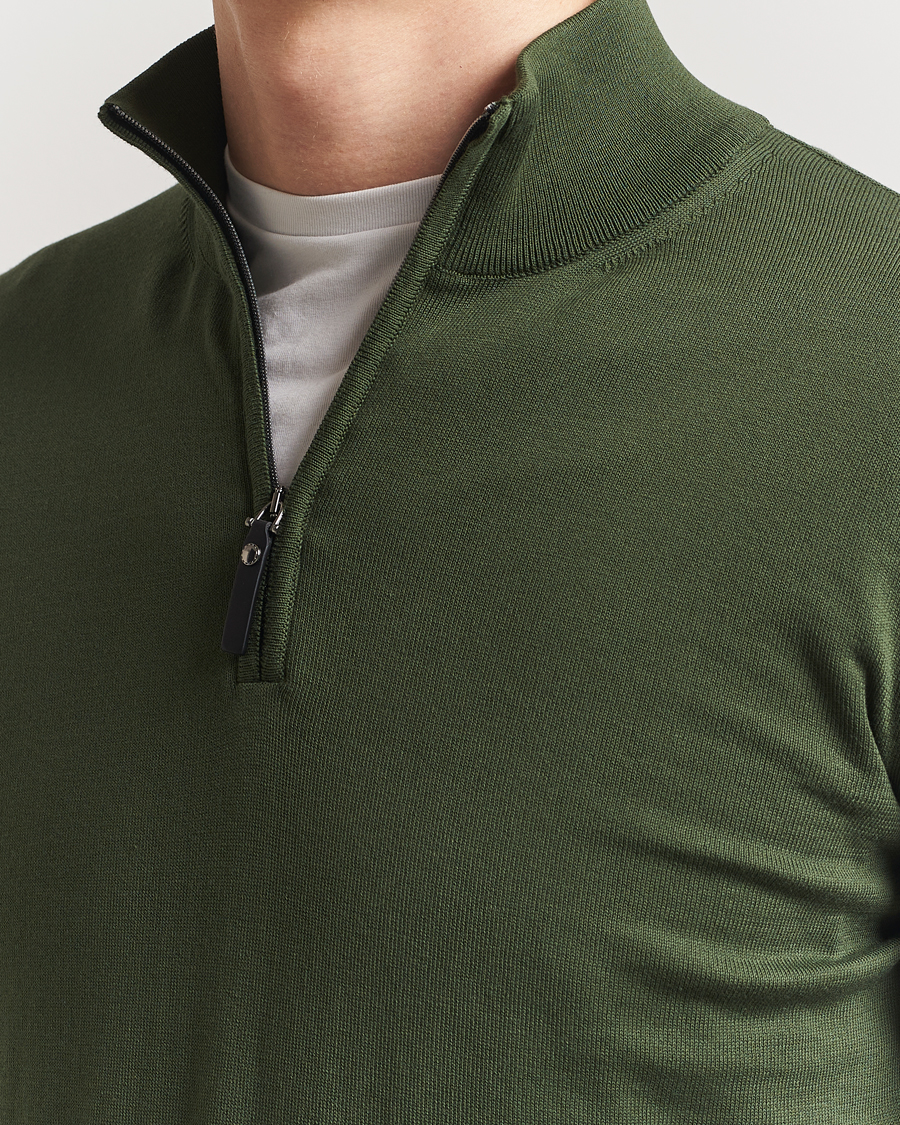 Canali Cotton Half Zip Dark Green