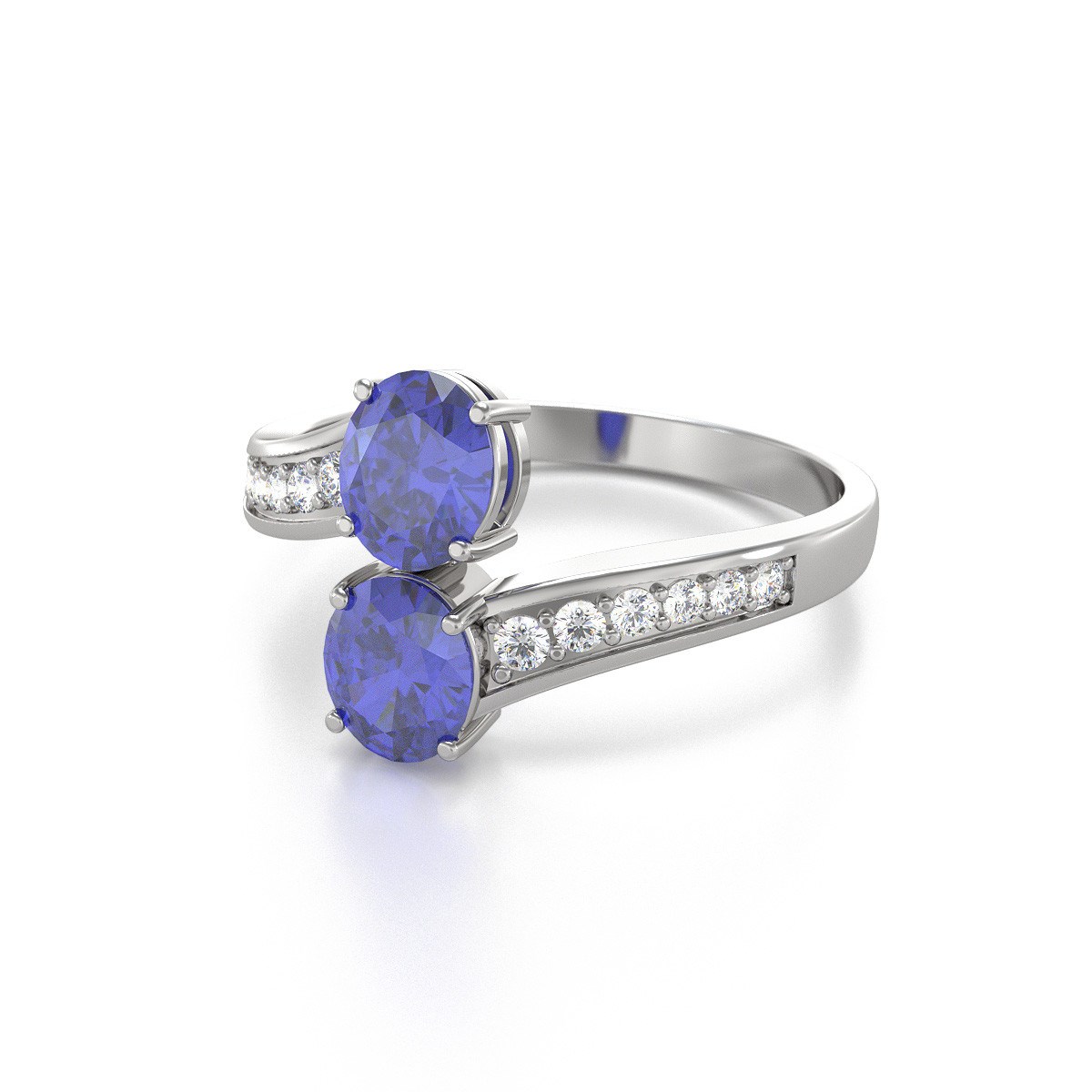 Bague ADEN Or 585 Blanc Tanzanite et diamants 2.546grs