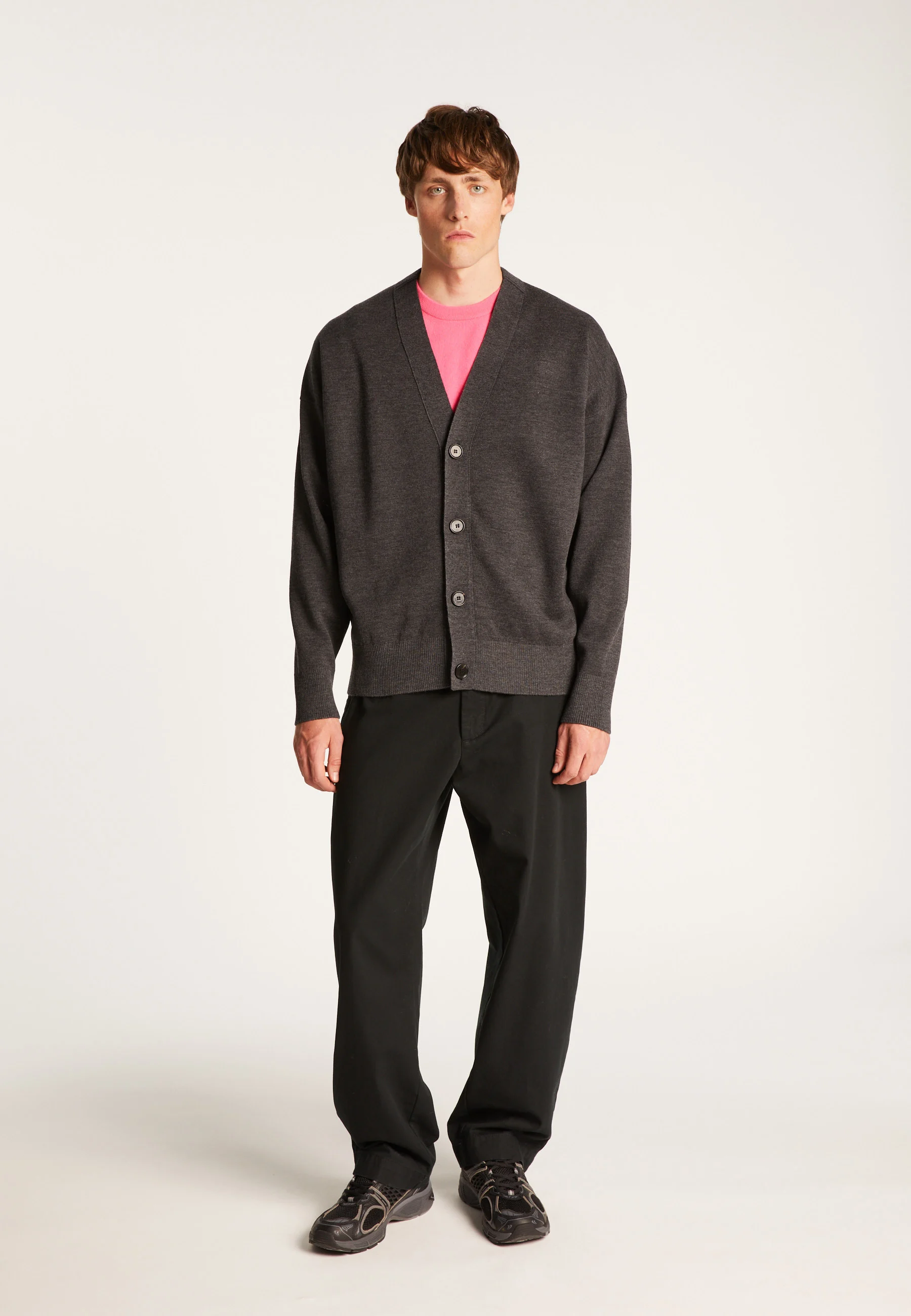 TAOAH24 - Gilet boutonné bicolore en laine mérinos | Noir