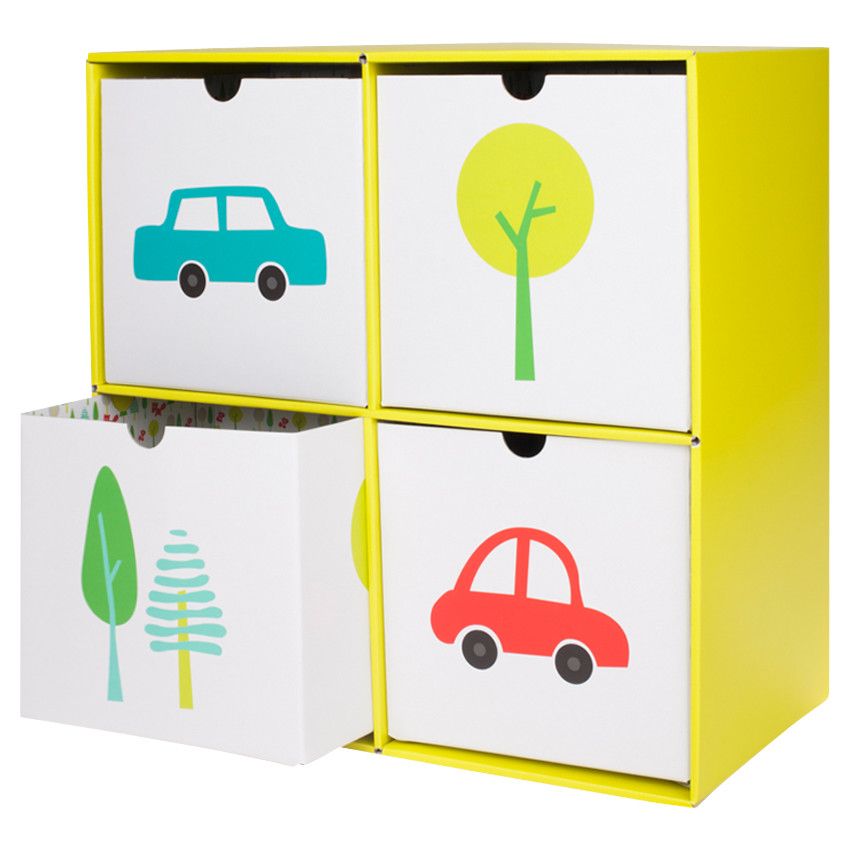 Cube de stockage en carton 4 tiroirs - Vert