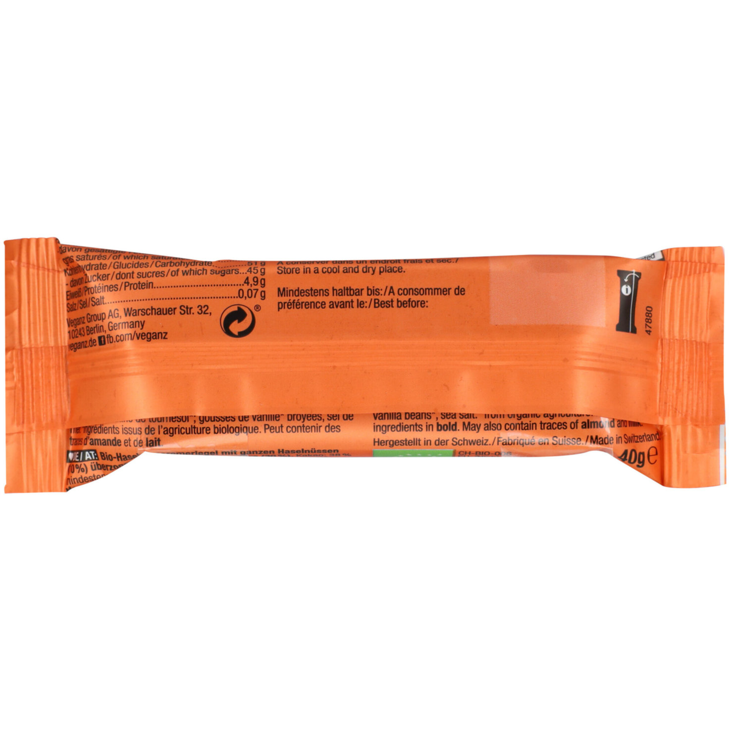 Veganz Choc Bar Hazelnut 40G