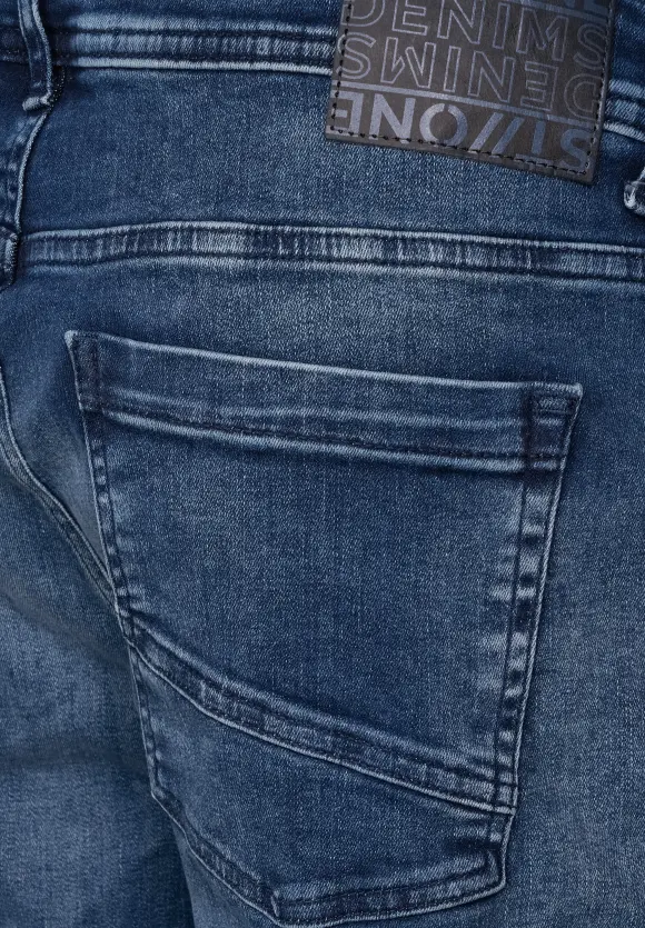 Regular Fit Jeans - mid Indigo blue random wash