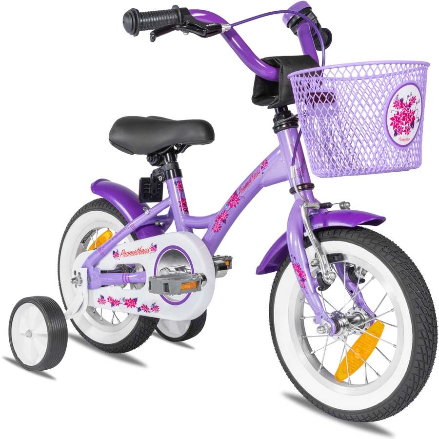 PROMETHEUS BICYCLES® Kinderfahrrad 12 ab 3 Jahre mit Stützräder in Violett & Weiß
