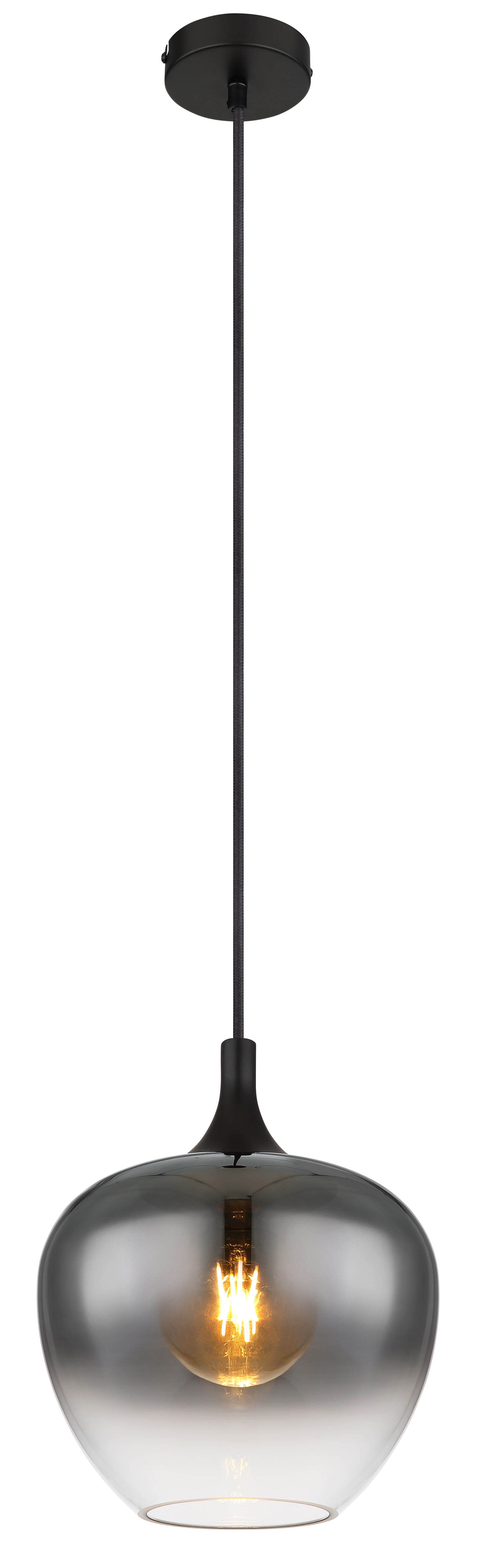 GLOBO Retrofit Pendelleuchte MAXY 24 cm schwarz /Rauchglas