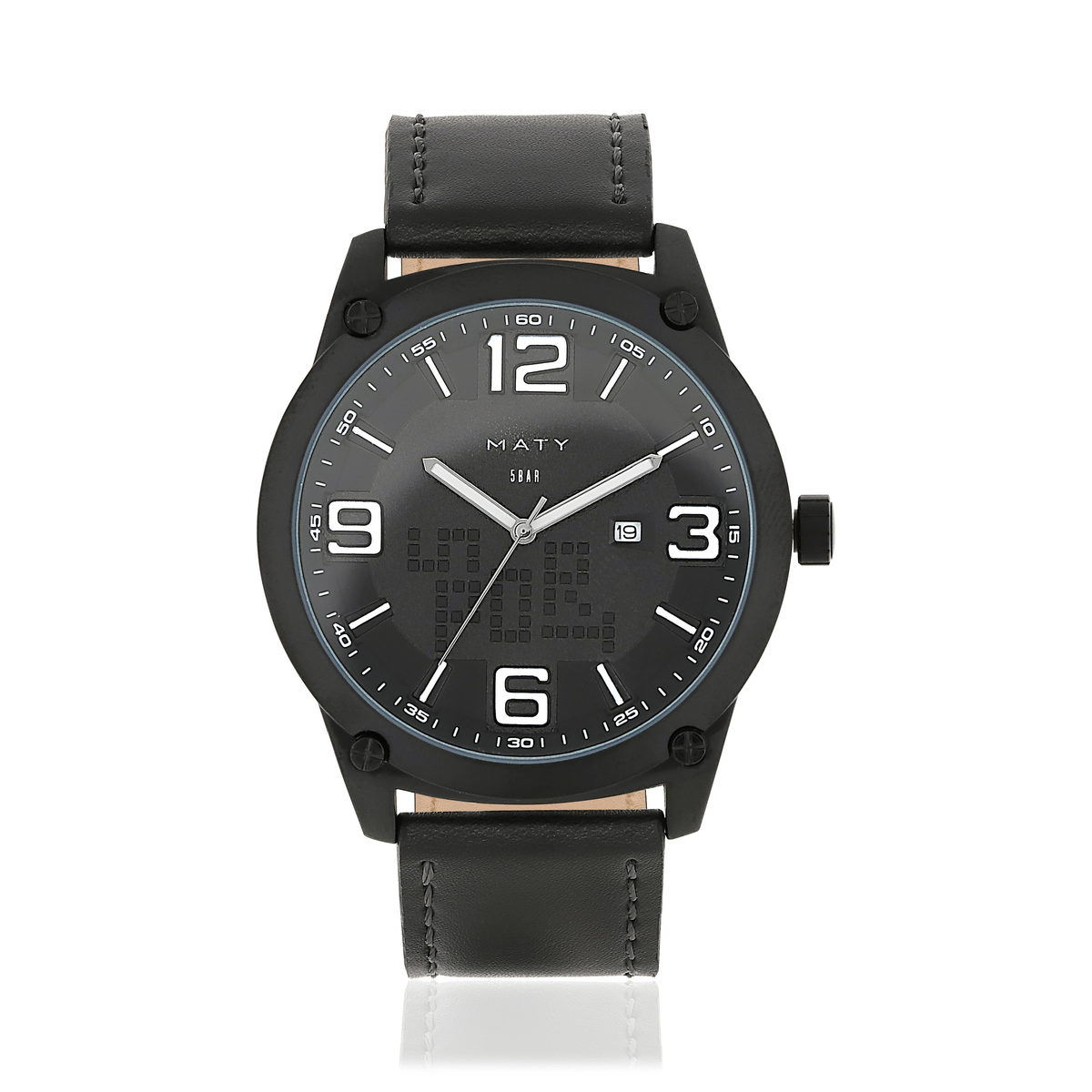 Montre homme revêtement et bracelet cuir noirs