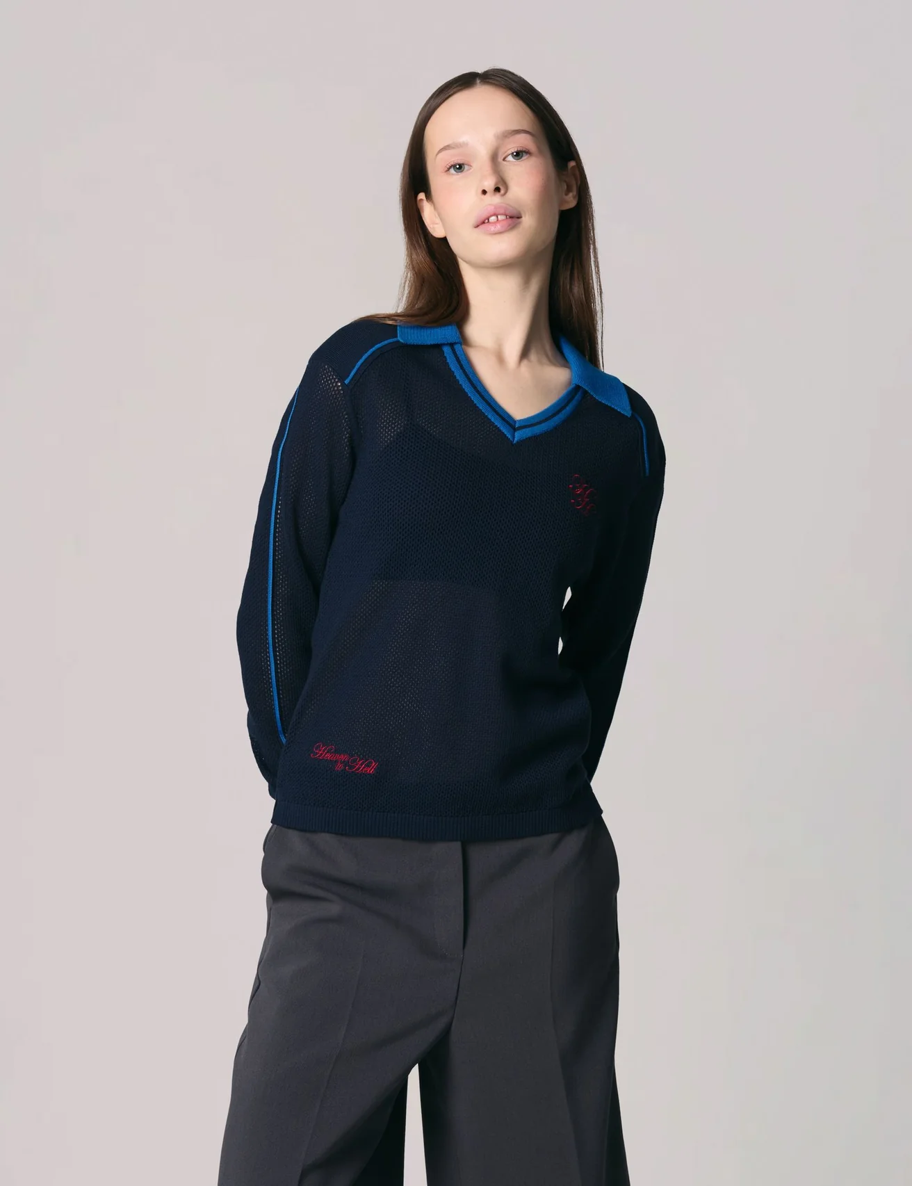 Pull polo à crochet bleu marine