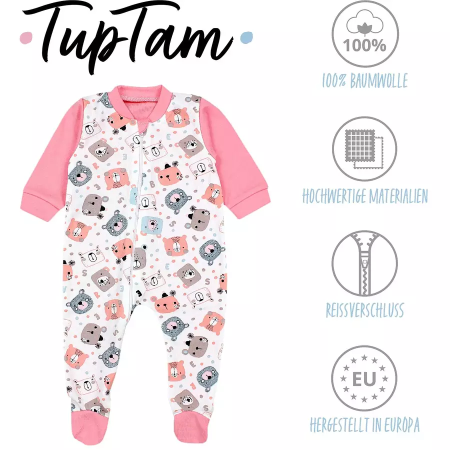 TupTam Baby Unisex Schlafstrampler mit Fuß 3er Pack koralle