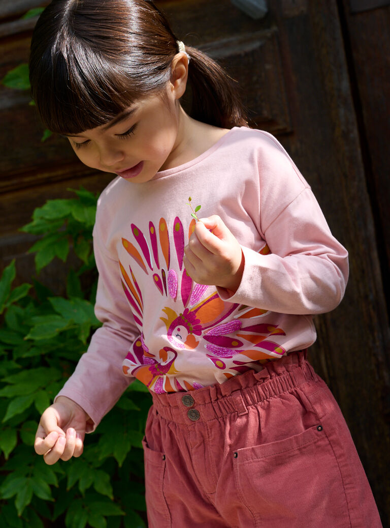 T-shirt rose à animation perruches