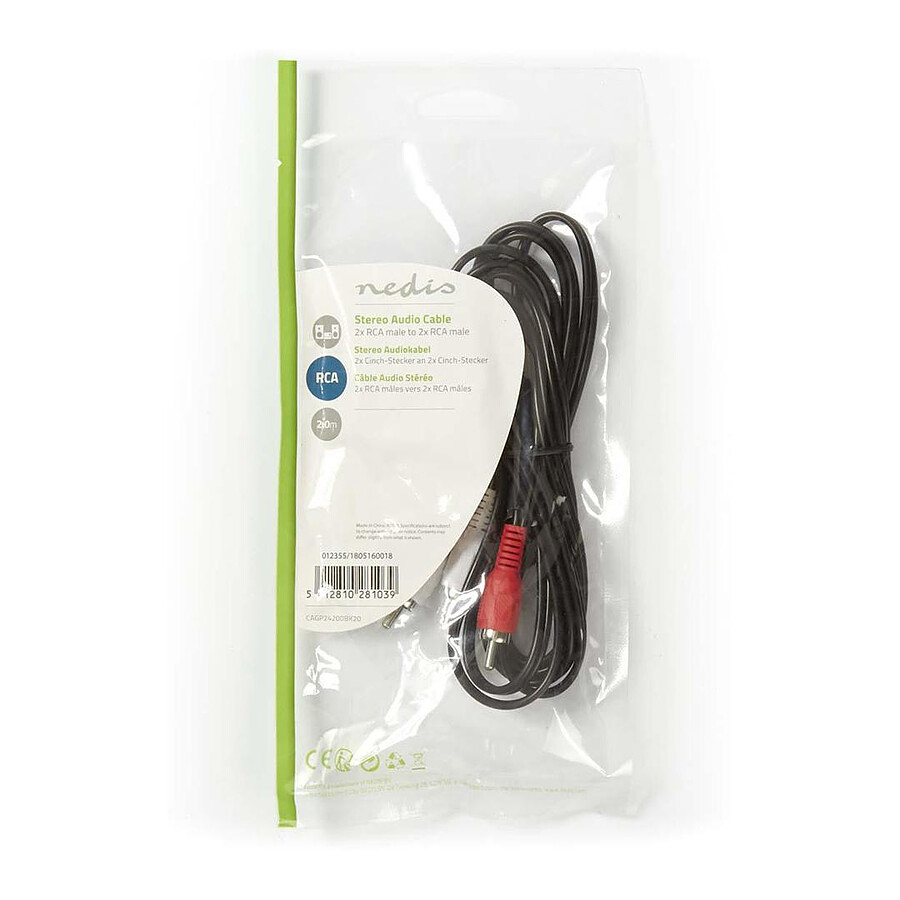 Nedis Câble Audio Stéréo 2x RCA Mâles - 2x RCA Mâles - 2 m