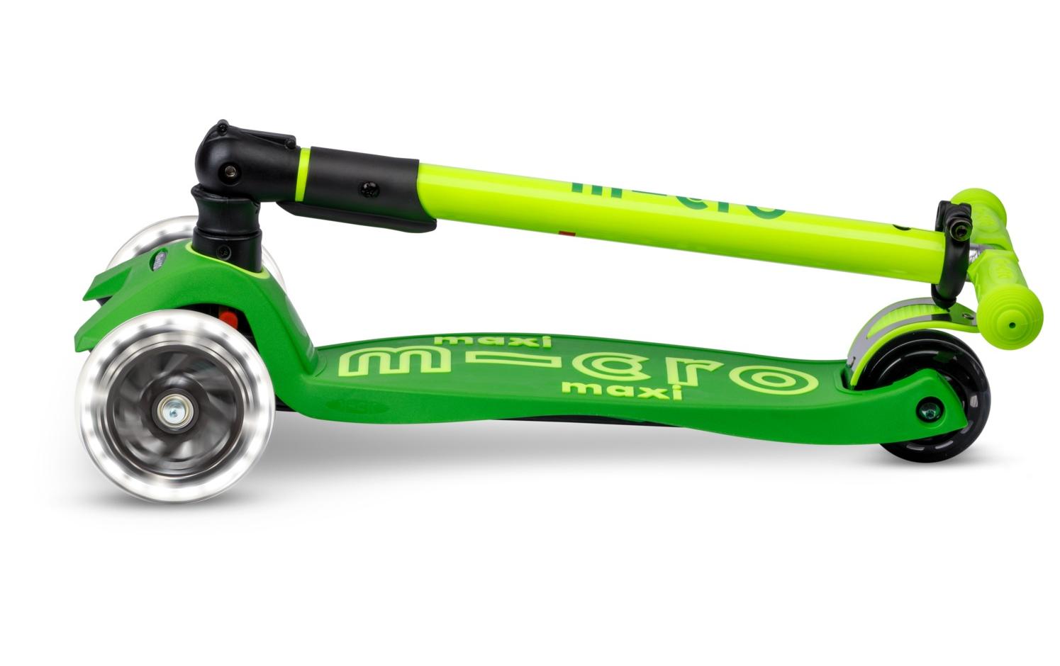 Scooter Maxi Micro Deluxe Foldable Neon LED Parrot Green<br>Klappbarer Scooter