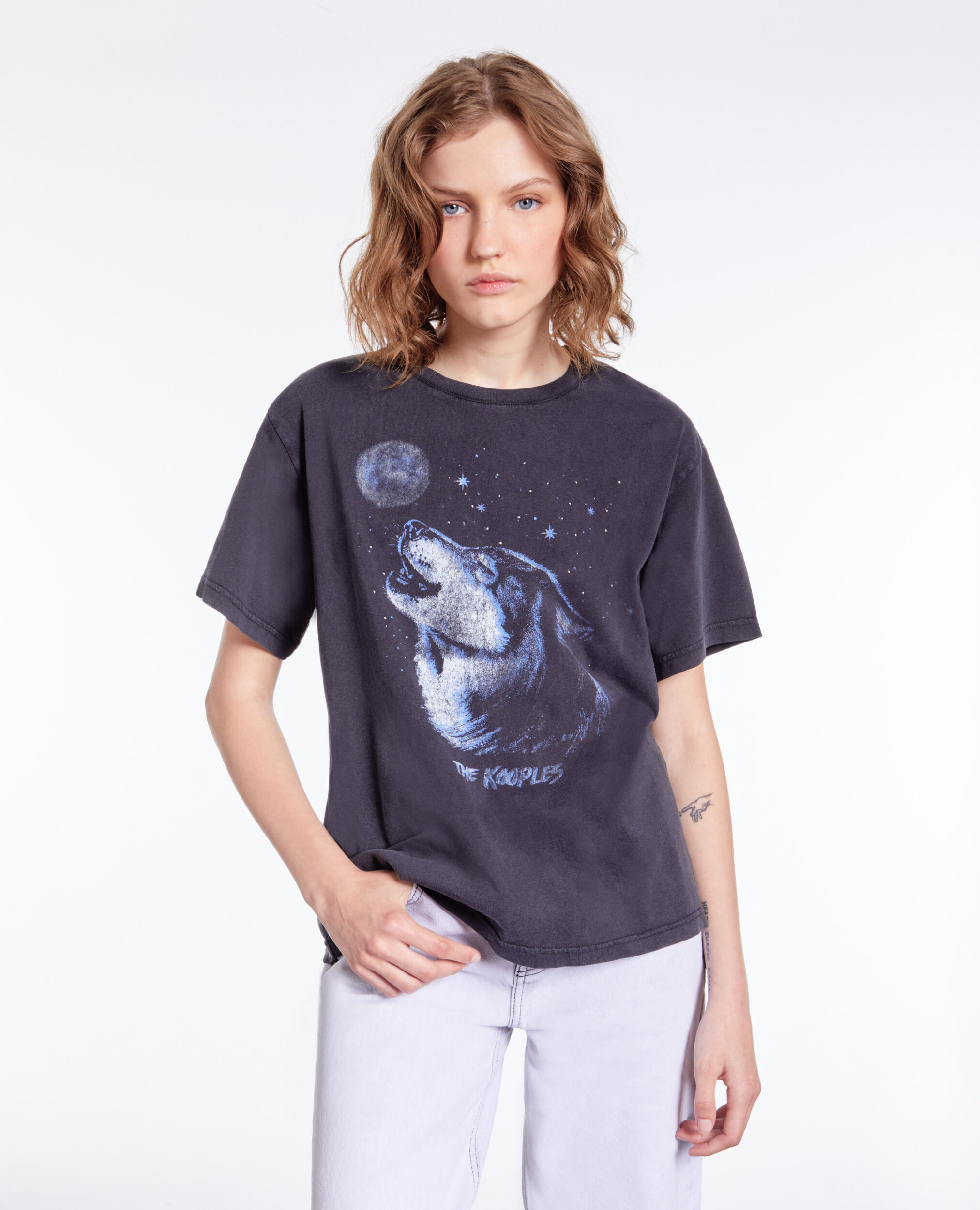 T-shirt noir avec sérigraphie Wolf