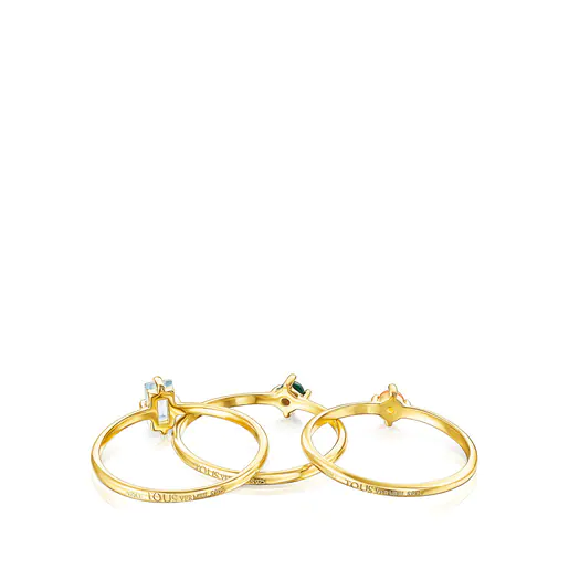 Pack de Anillos com banho de ouro 18 kt sobre prata e gemas TOUS Good Vibes