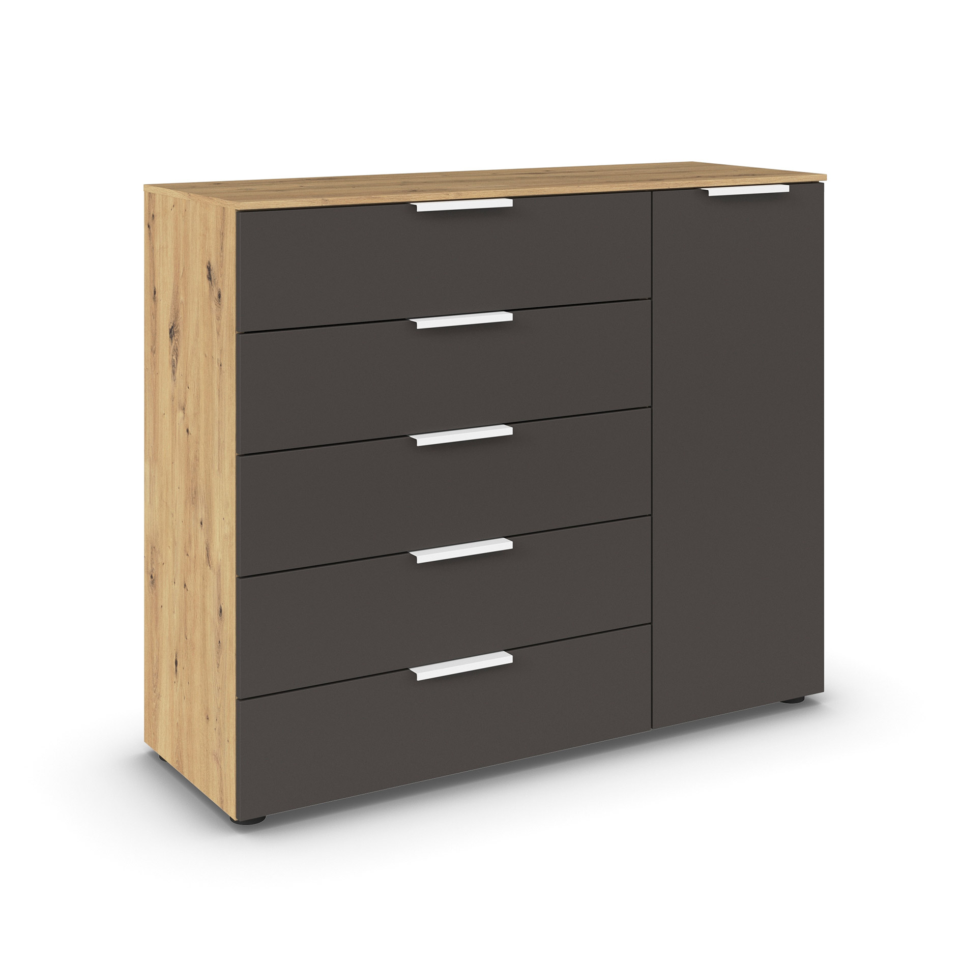 Kommode - Artisan Eiche-graphit - weiße Griffe - 120 cm