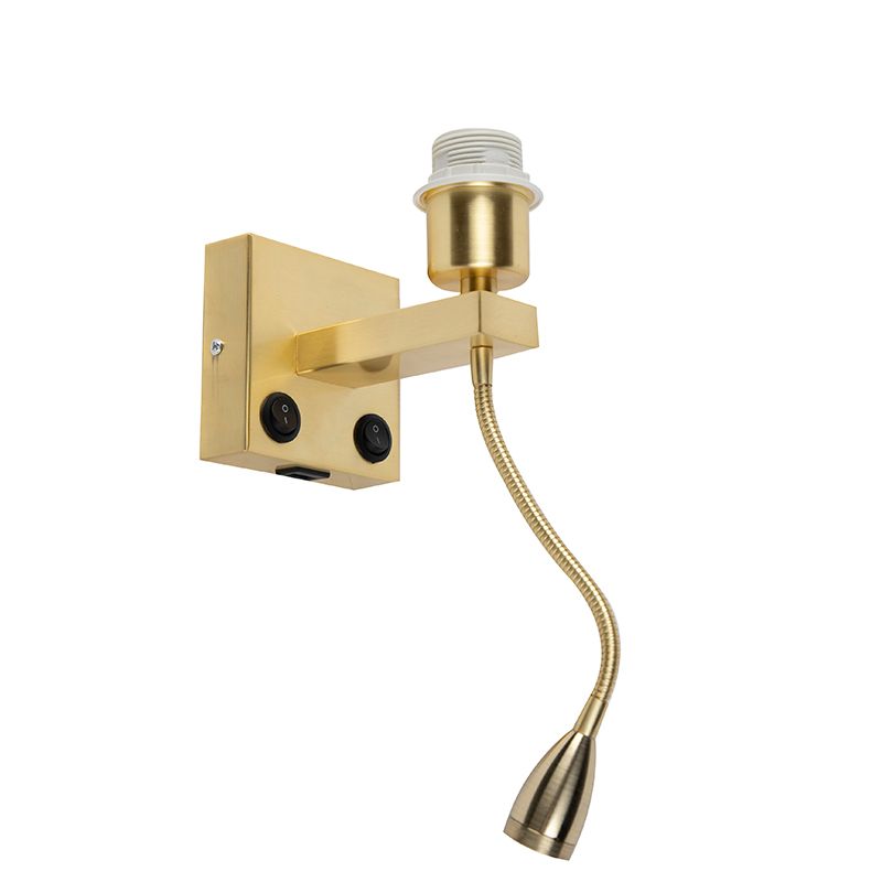 Art deco wandlamp goud met USB en flexarm - Brescia Combi