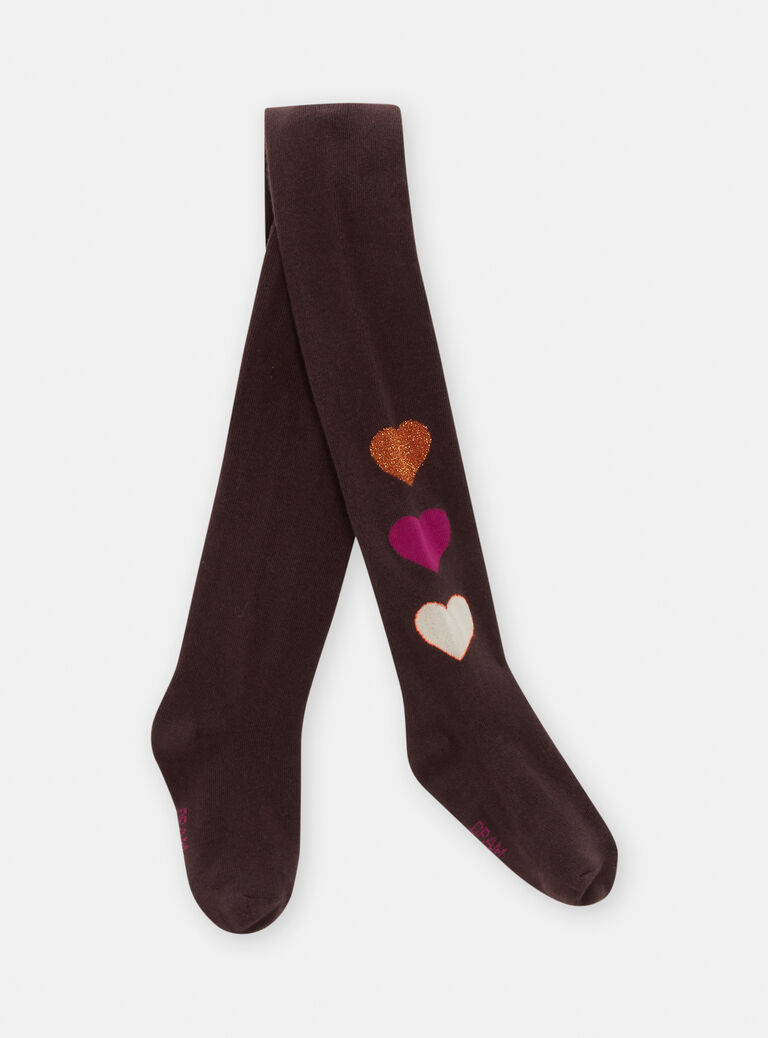 Collant brun foncé à motif coeur pour fille